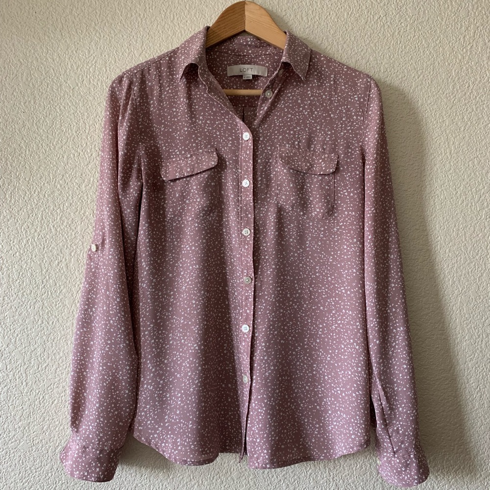 LOFT Mauve and White Utility Blouse